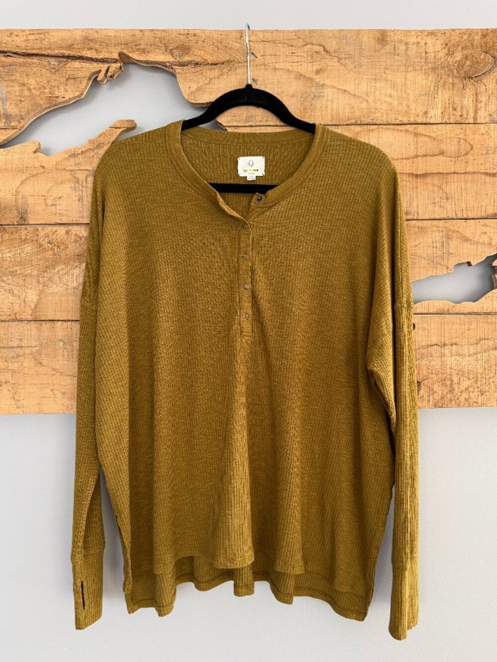 Offline by Aerie Mustard Waffle Knit Henley Top | Size L